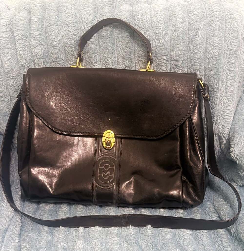 Vintage Marino Orlandi Black Italian Leather Satchel Briefcase Crossbody Bag